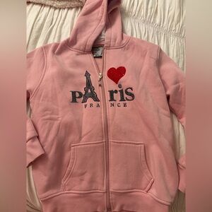 Kids pink I heart Paris bling zipper front hoodie